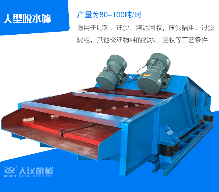 大型脫水篩適用于尾礦、細(xì)沙、煤泥回收，壓濾隔粗、過濾 隔粗，其他極細(xì)物料的脫水、回收等工藝條件